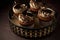 Delicious Oreo cupcakes on dark background. selective focus