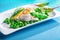 Delicious oven baked fish fillet with peas