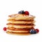 Delicious Pancake Stack With Mixed Fruit And White Syrup