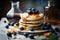 Delicious pancakes with honey, blueberries,