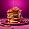 Delicious Pancakes With Peanut Sauce On A Vibrant Magenta Background