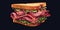 Delicious Pastrami Meat Product Horizontal Trendy Illustration.