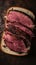 Delicious Pastrami Meat Product Vertical Background.