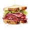 Delicious Pastrami sandwich On a white background