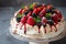 Delicious Pavlova cake with fresh strawberry and blueberry