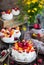 Delicious Pavlova meringue cake decorated with fresh berries