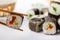 Delicious Peace of Sushi Rolls in Stick. Fresh Food Portion