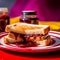 Delicious Peanut Butter and Jelly Sandwich on Vibrant Striped Plate