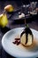 Delicious pear dessert with chocolate and amaretto liqueur