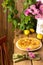 Delicious pear pie from yellow pears on a wooden background