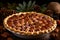 Delicious pecan pie - southern sweet and nutty dessert for restaurant menu with custom text space