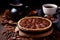 Delicious pecan pie - sweet, nutty southern dessert perfect for restaurant menu with space for text