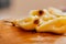 delicious peeled pears closeup on wooden board