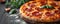 Delicious pepperoni pizza on a dark background, sausage pizza, italian pepperoni pizza in pizzeria