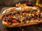 Delicious Philly cheesesteak photography, explosion flavors, studio lighting, studio background, well-lit, vibrant