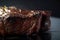 Delicious photo of detailed beef with black background and blur with perfect meat doneness