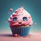 Delicious pink cupcake on a colorful background. Generative AI