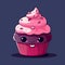 Delicious pink cupcake on a colorful background. Generative AI