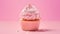 Delicious pink cupcake on a pink background, illustration ai generative