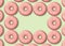 Delicious pink donuts. Tasty bakery product. Colorful food design. Illustration