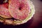 Delicious pink doughnuts sugar glazed, close up