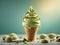 Delicious pistachio gelato ice cream cone, the crisp waffle cone whispers