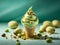 Delicious pistachio gelato ice cream cone, the crisp waffle cone whispers