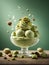 Delicious pistachio gelato, ice cream, floating in the air, sweet Italian dessert, cinematic ads