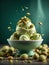 Delicious pistachio gelato, ice cream, floating in the air, sweet Italian dessert, cinematic ads