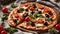 delicious pizza with delicious , basil, rustic the kitchen meal crust Italian homemade