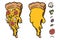 Delicious pizza slice with different ingredients. Make your pizza, add your ingredients. Clipart. Vector illustration isolated