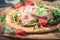 Delicious pizza with tomatoes, cheese and rucola