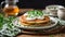 Delicious plate of golden brown potato pancakes with creamy sour cream