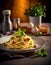 Delicious plate of spaghetti carbonara with crispy bacon - Italian Food Illustration