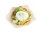 Delicious poached egg sandwich isolated, top view