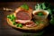 delicious pork dish easter ham with herbs and sauce on board