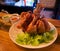 Delicious pork knuckle cooked German style in a nice restaurant in phuket town phuket Thailand