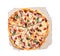 Delicious portioned pizza top view