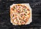 Delicious portioned pizza top view