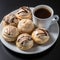 Delicious Profiteroles With Chocolate Drizzle And Coffee
