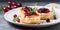 Delicious puff pastry with cranberry sauce and cheese on a plate Generative AI