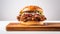 Delicious Pulled Pork Hamburger Sandwich On Wooden Board