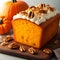 Delicious pumpkin bread with mouthwatering cream cheese frosting ai generated