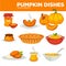 Delicious pumpkin dishes for main course and dessert set