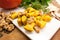 Delicious pumpkin gnocchi with sage leaves, walnuts and olive oil, vegan food