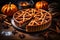 Delicious pumpkin pie for restaurant menu with space, ideal for thanksgiving and halloween