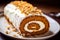 A delicious pumpkin roll cake with cream cheese filling