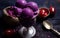 Delicious Purple Coloured Sorbet Styled with Juicy Jamun Fruits Ice Cream in Bowl on Blurry Background