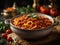 Delicious Ragu alla Bolognese, Italian flavorful savory meat sauce topping pasta polenta