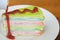 Delicious rainbow cake on plate